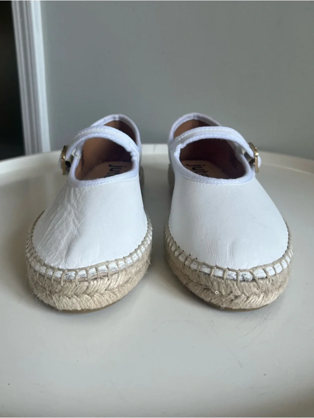 NEW Jutelia Leather Mary Jane Espadrilles White Size 39/7.5-8